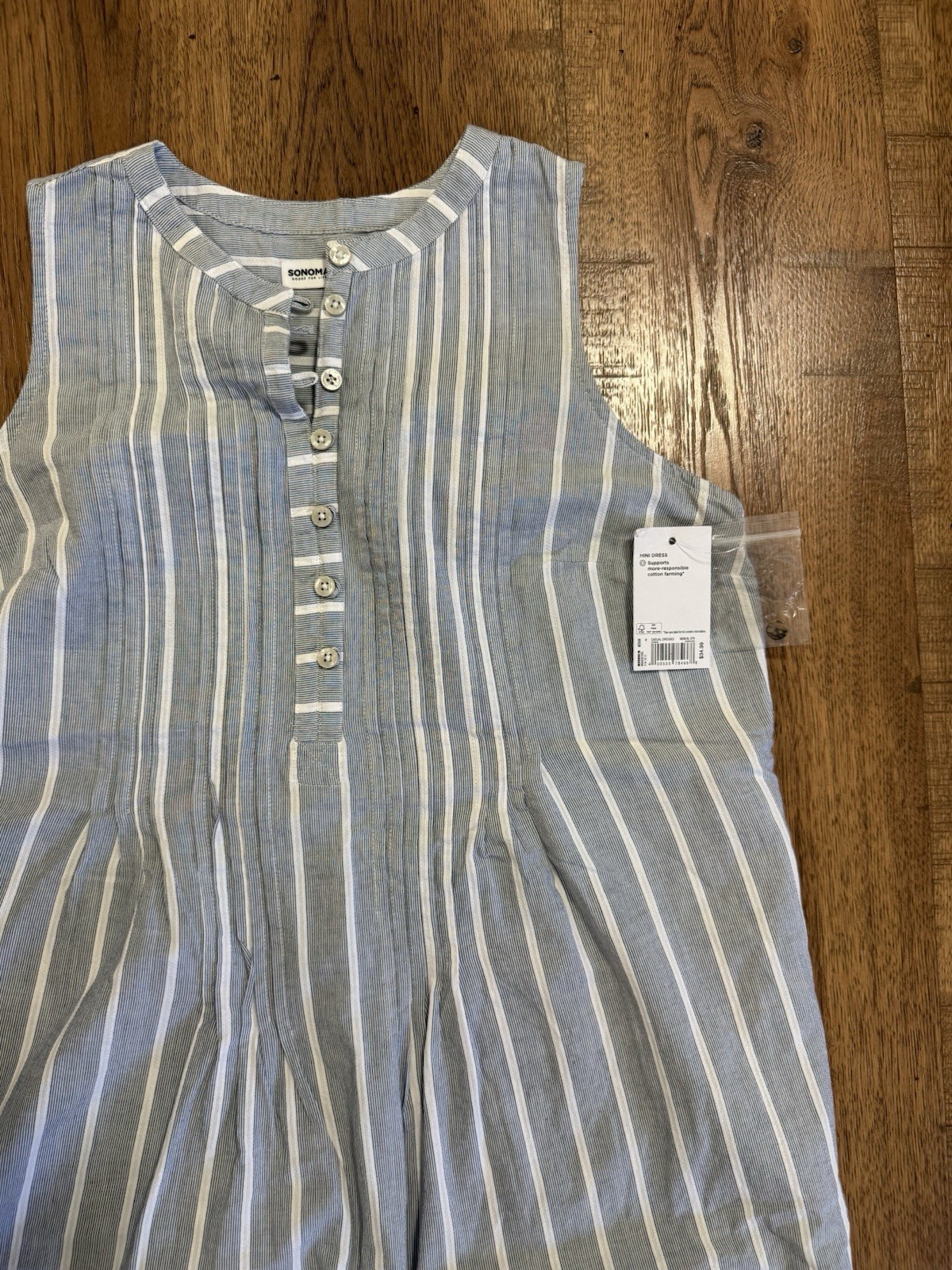 SONOMA Goods for Life Blue White Striped Shift Dress 100% Cotton Round M