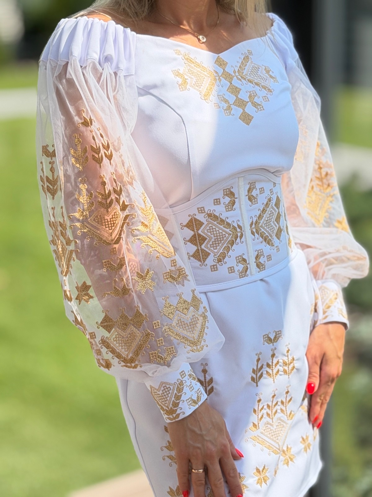 Ukrainian Embroidered Mini Dress Vyshyvanka White Off Shoulder Corset