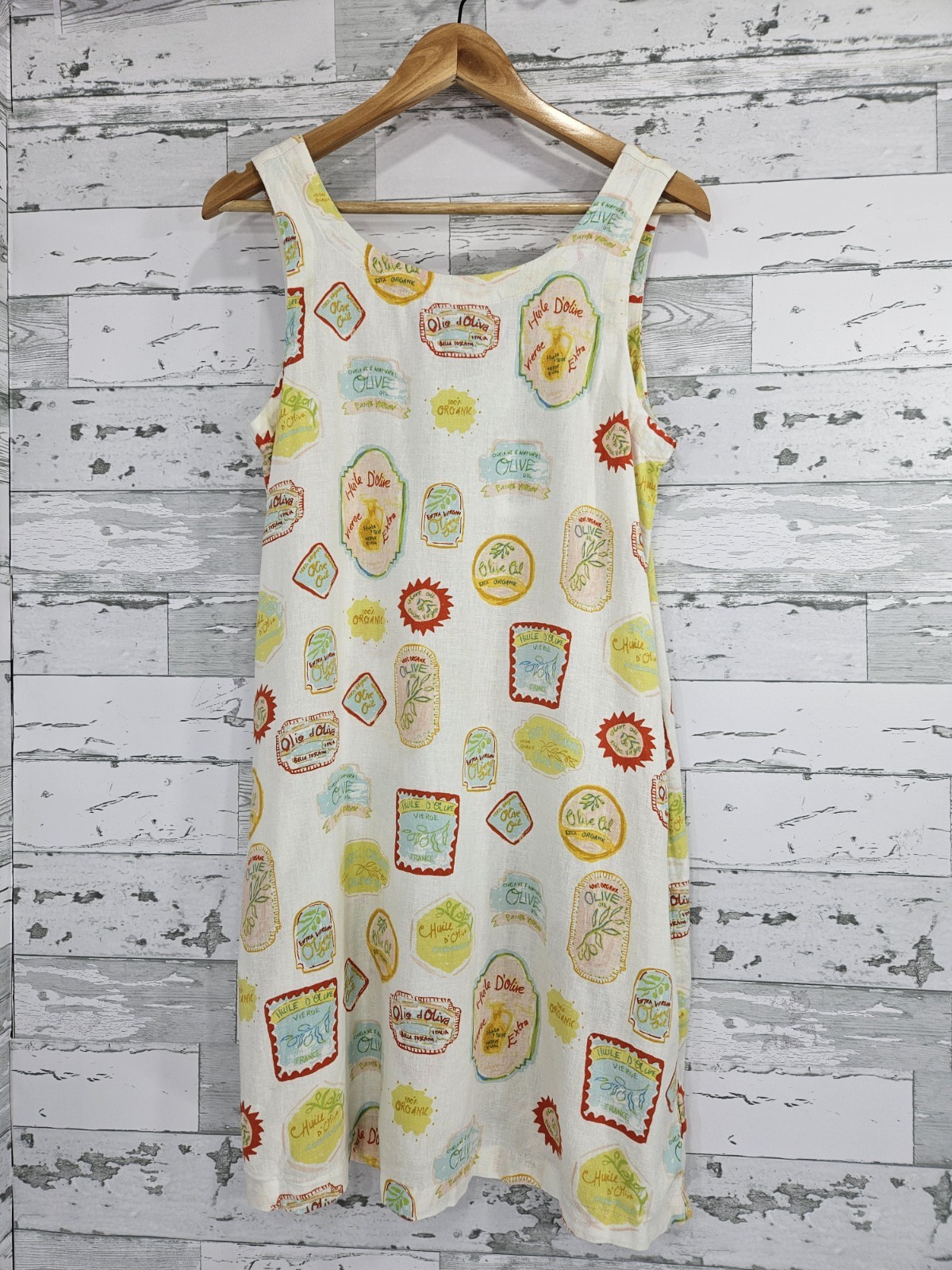 Cynthia Rowley Linen Blend Shift Dress Olive Oil Print Women S