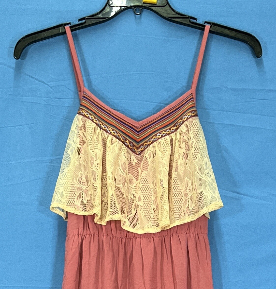FLYING TOMATO Pink Mauve LINED CHIFFON Lace Detail BLOUSON Maxi Dress SUNDRESS S