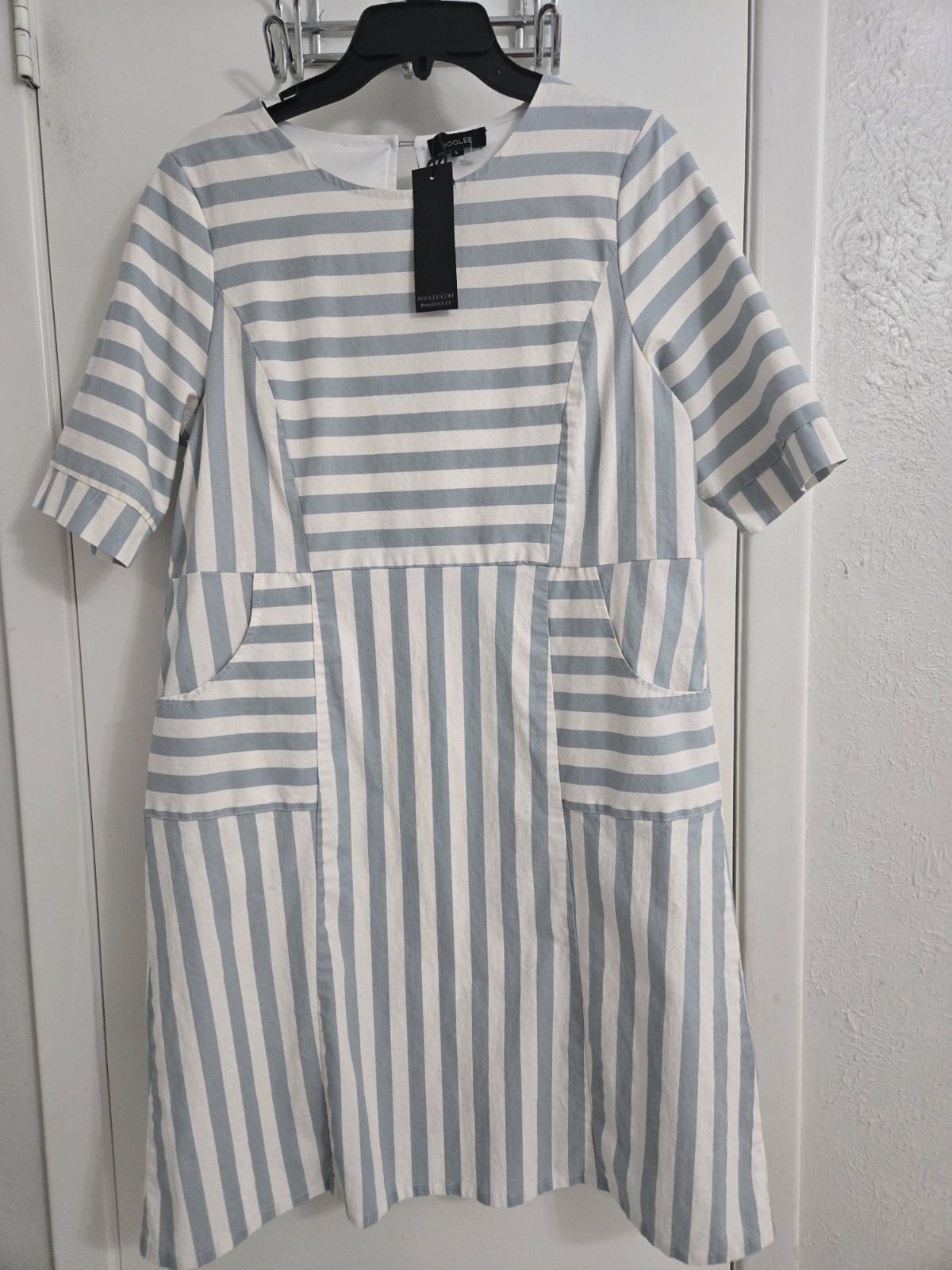 White And Light Blue Stripe Dress (L) By Roolee New With Tags