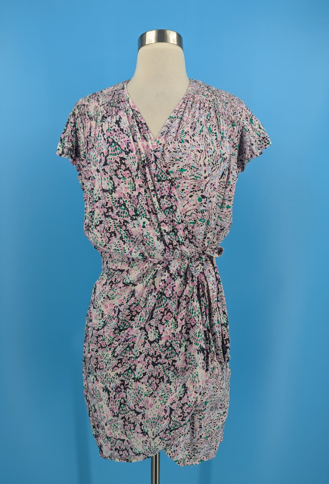 IRO Manza Size 38 Mini Short Sleeve Rayon Print Wrap Dress US size 6