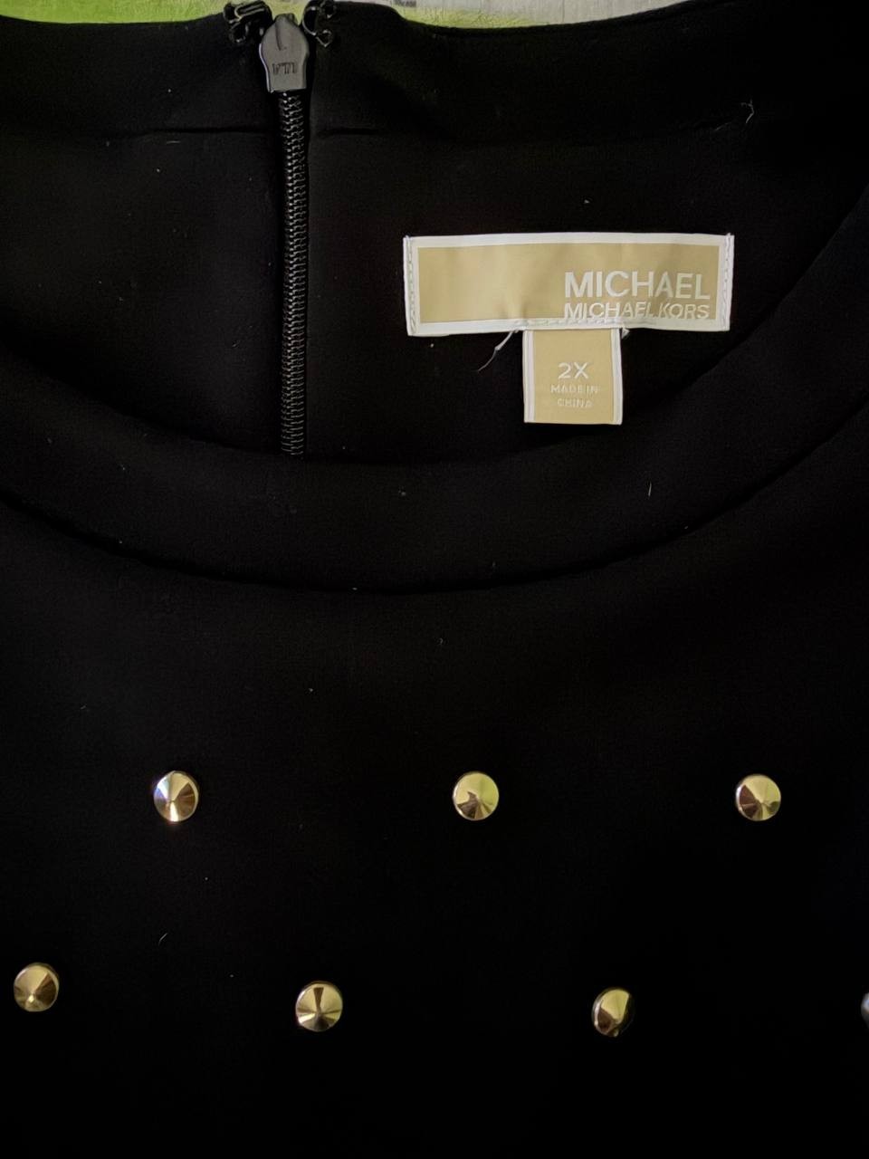 Michael Michael Kors Black Studded Shift Dress Gold Studs Short Sleeve Plus Size