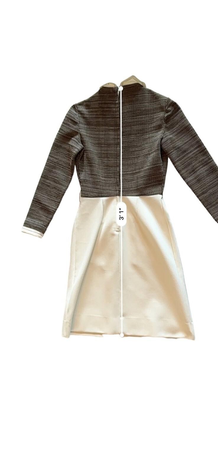 Brown & Cream Butte Knit 100% Textured Dacron Polyester Long Sleeve Dress