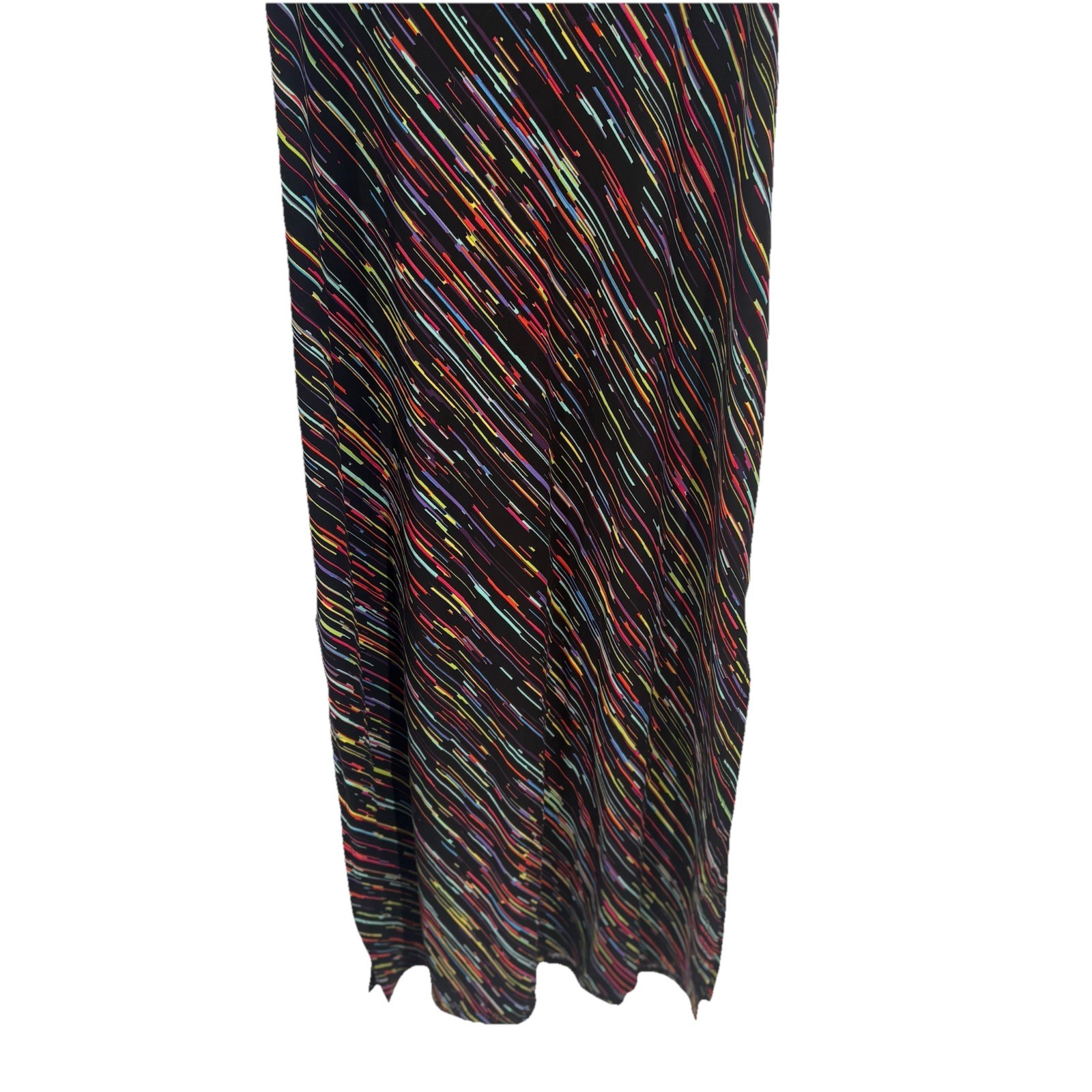 Absolutely Love It Womens Maxi Dress 2X Black Rainbow Stripe Stretch Side Slits