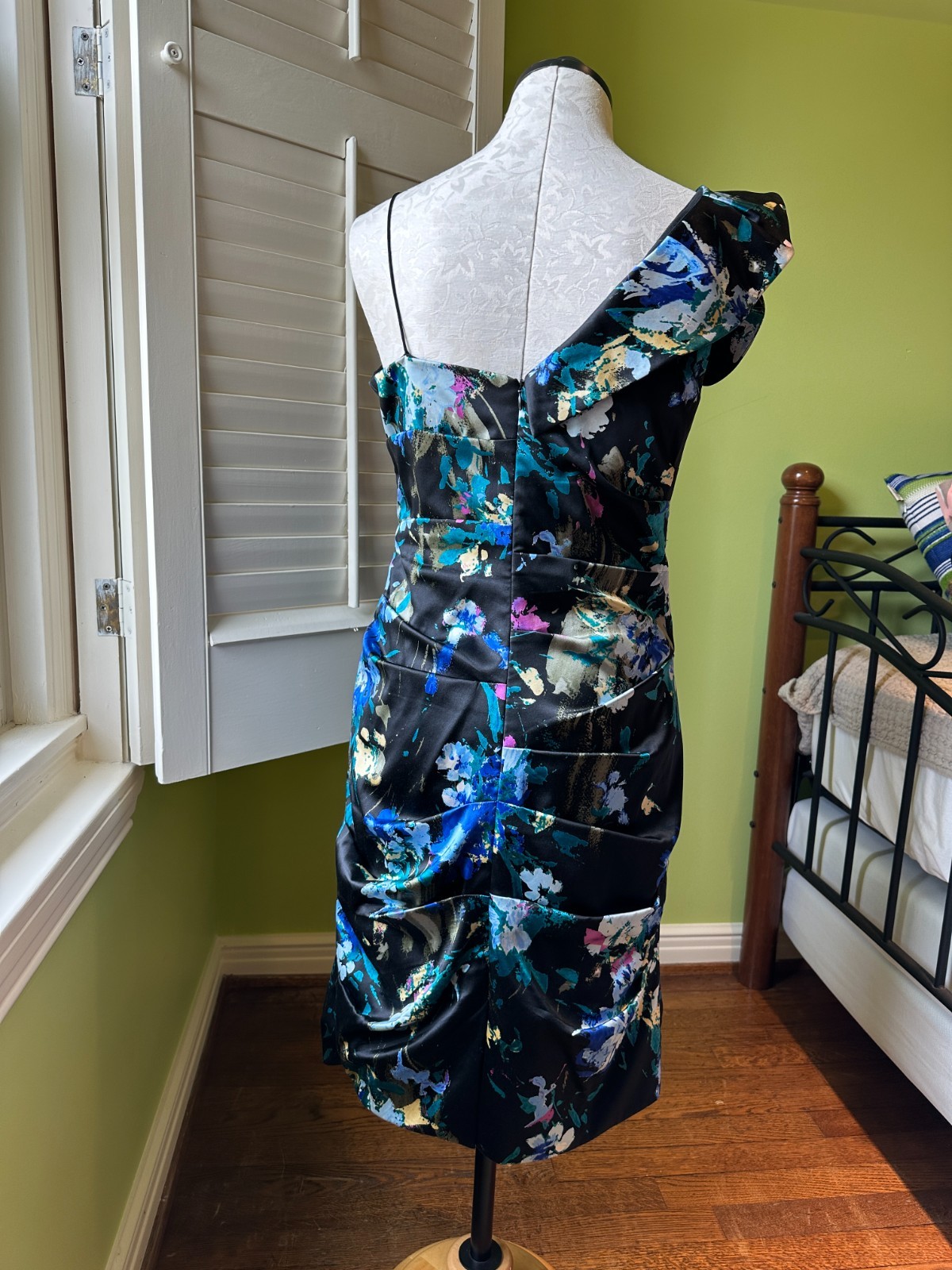 Teri Jon Rickie Freeman One Shoulder Floral Satin Cocktail Dress Size 10