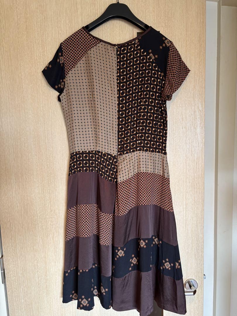 ETRO patchwork dress size 44 brown beige length 39 inches