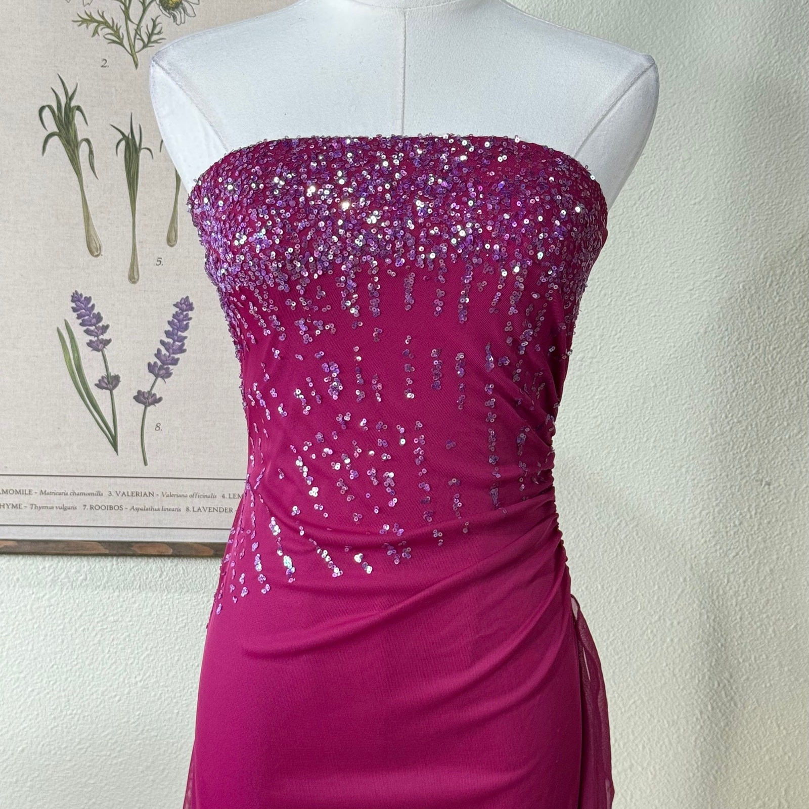 90s Y2k Sequin Mesh Asymmetric Strapless Dress Sexy Party Trashy Fairy Whimsy XS