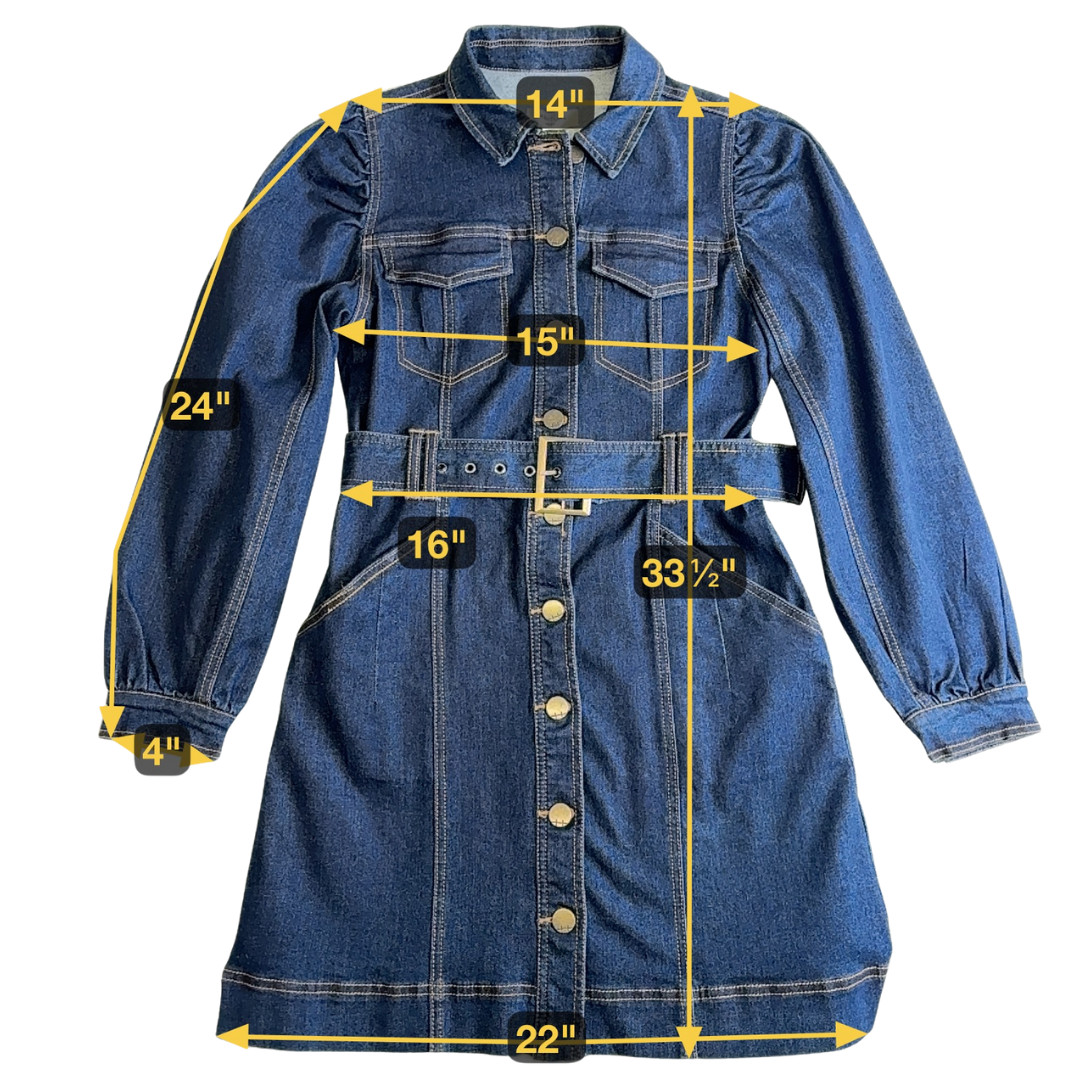 Habitual Dress Womens Small Blue Denim Belted Shirt Dress Puff Sleeves Pockets