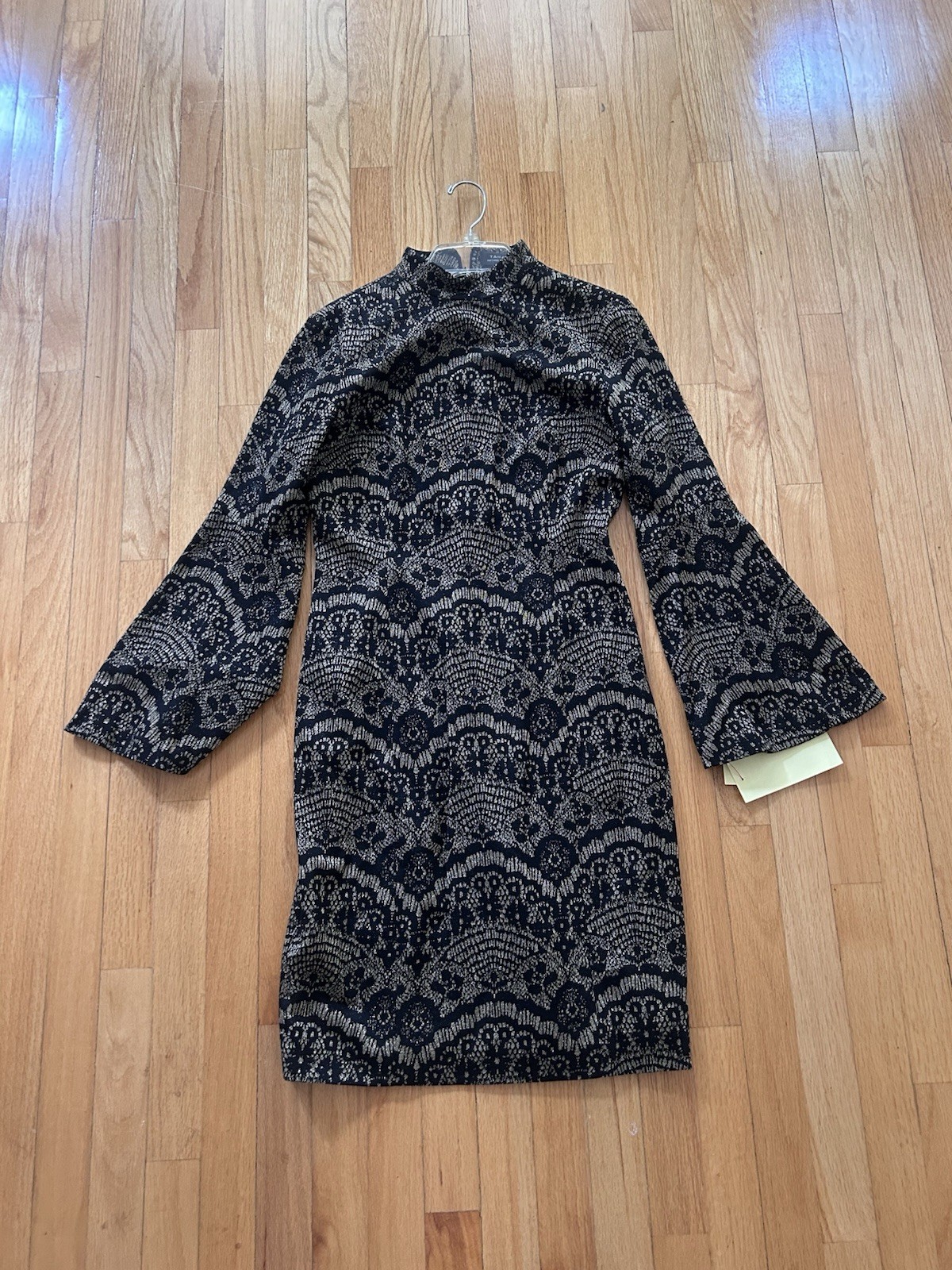 Elie Tahari black & Grey Dress With Bell Sleeves