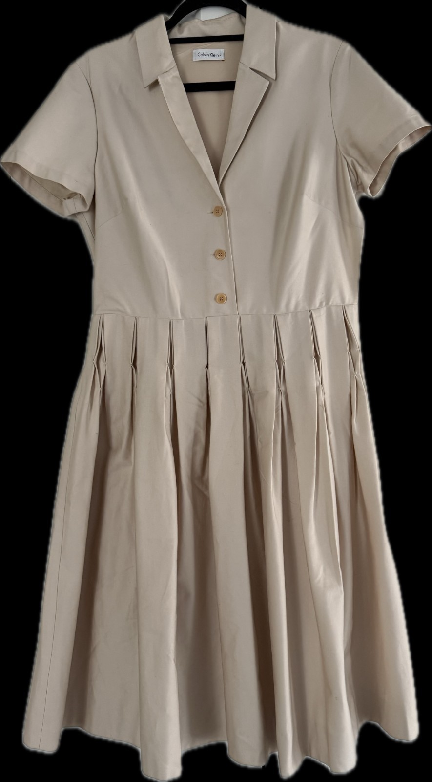Calvin Klein Beige Pleated Short-Sleeve Shirtdress