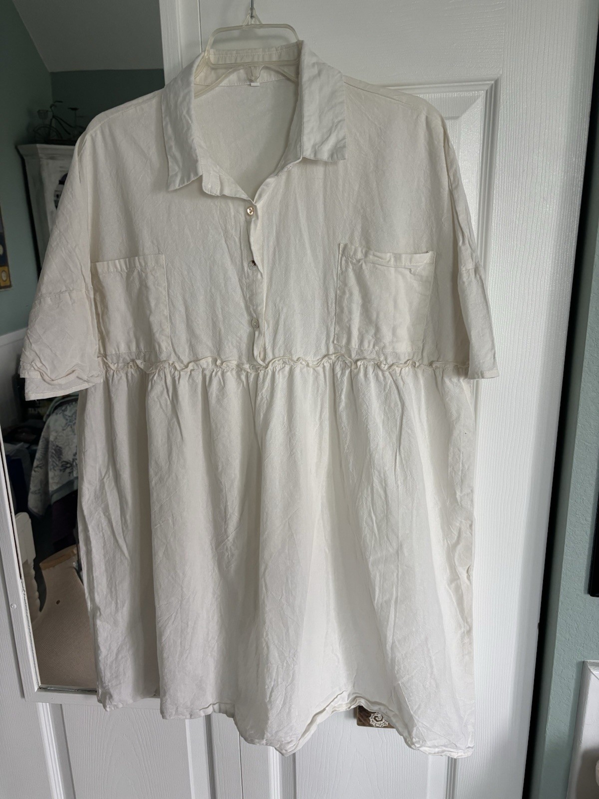 Ivory Button Top Sun Dress Coverup XL Unbranded Linen/Poly Blend Boho Vacation