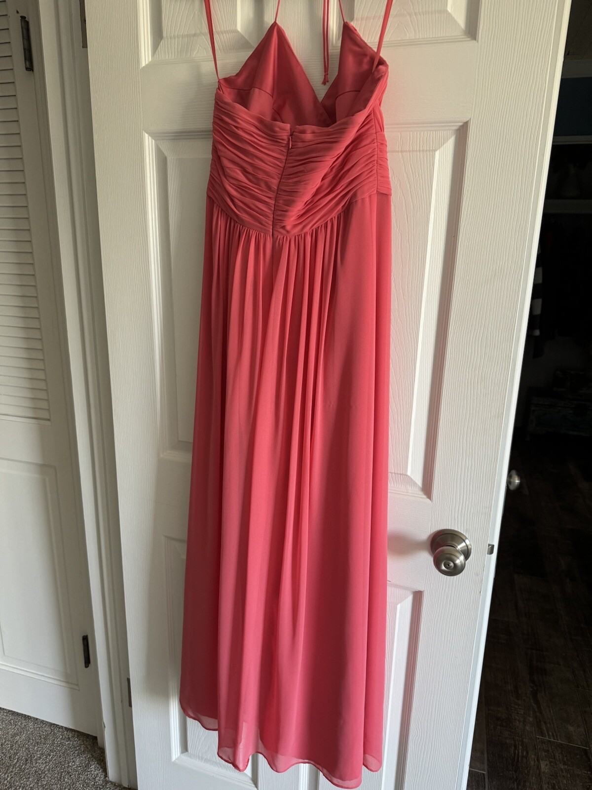 Lauren Ralph Lauren Women’s Pleated Bow Empire Halter Chiffon Gown 8 Coral EUC