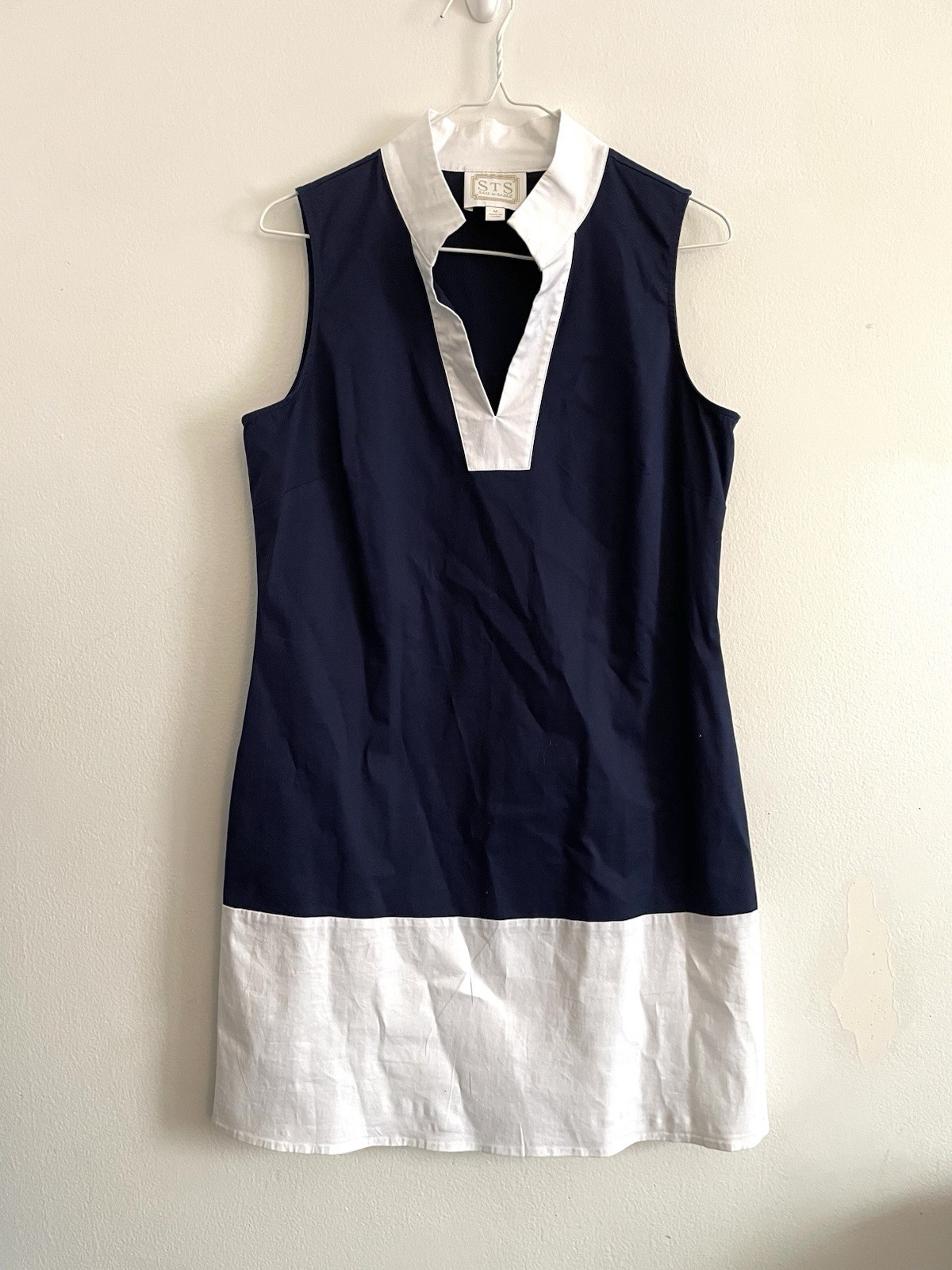 Sail to Sable Navy White Colorblock Sleeveless Tunic Dress Sz M Nautical Beach