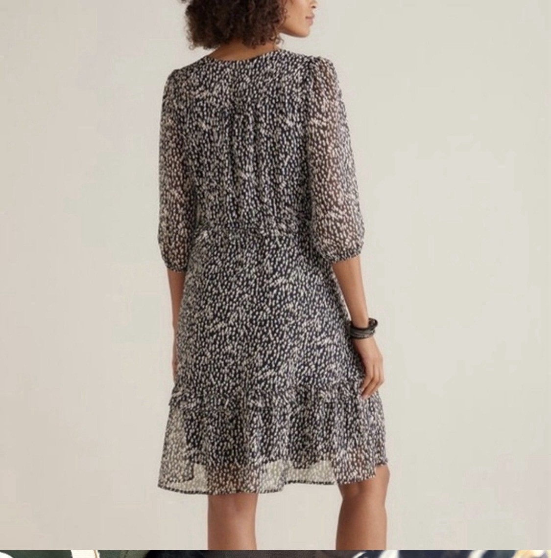 Soft Surroundings Hazel Blk Cream & Tan Abstract Gauzy Tiered Ruffle Dress SZ XL