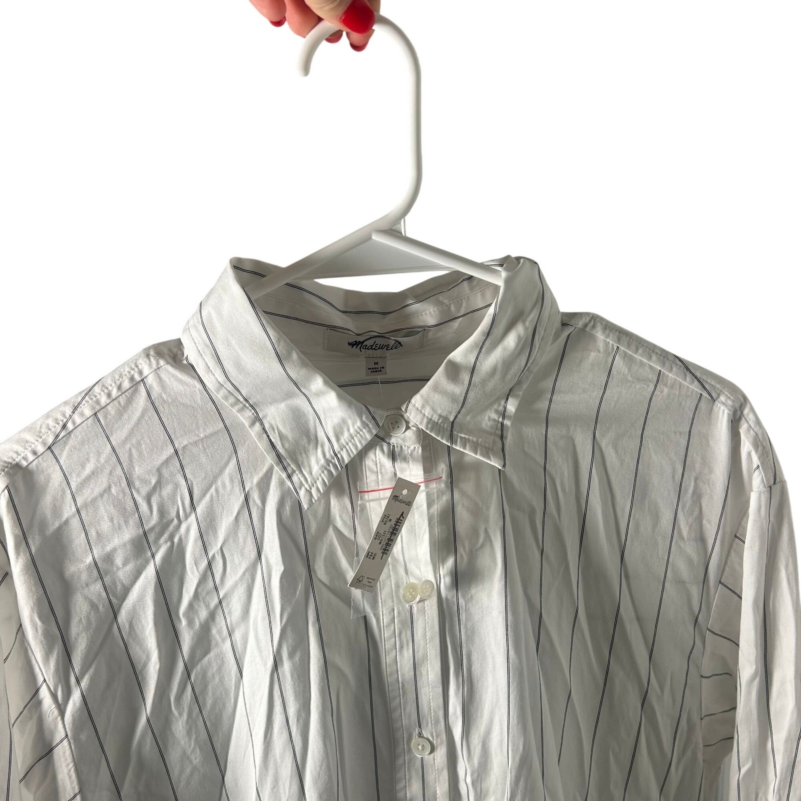 Madewell Bubble-Hem Mini Shirtdress in Pinstripe Poplin Women’s Size Medium NWT!