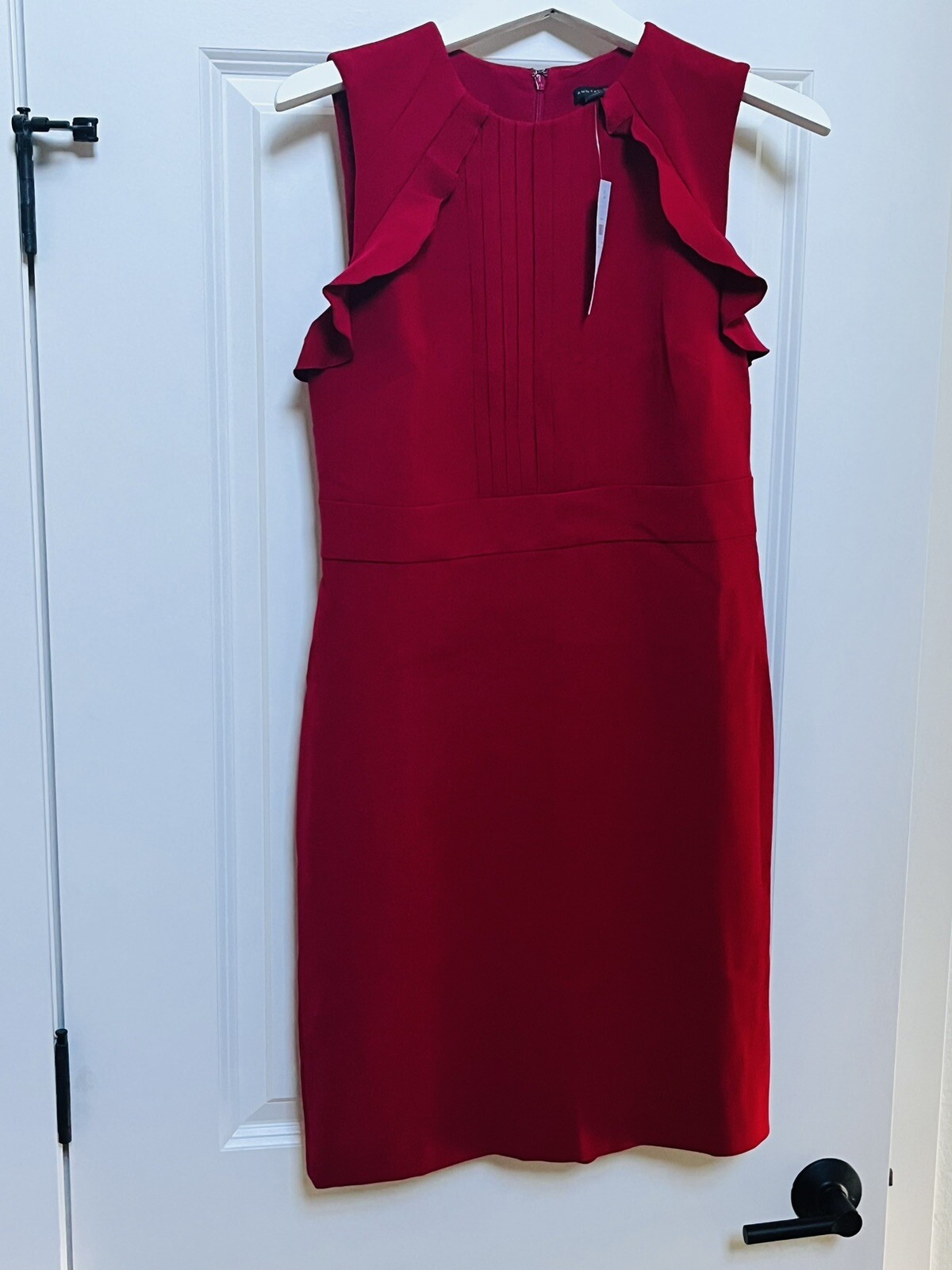 BNWT Ann Taylor Pleated Ruffle Sheath Dress – Sz 4 – Red- $139