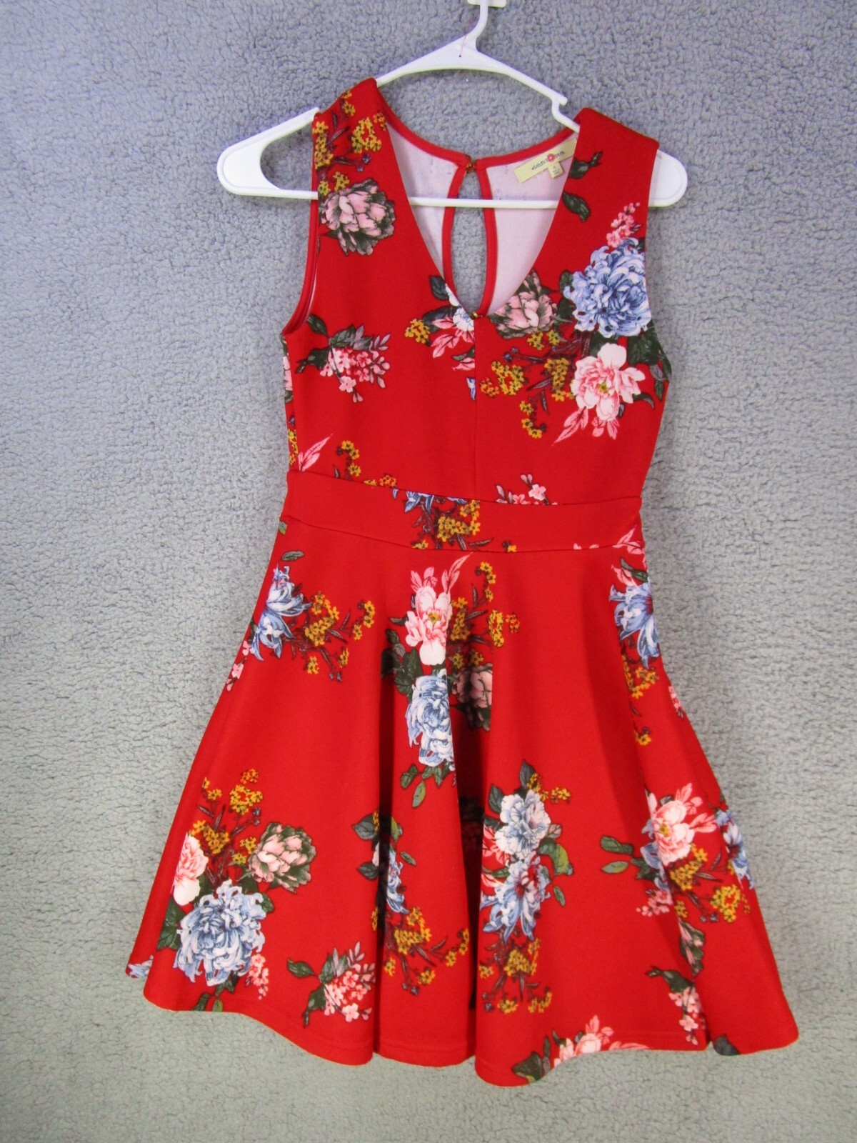 Wishful Park Juniors A Line Dress Size Small Red Floral Pattern
