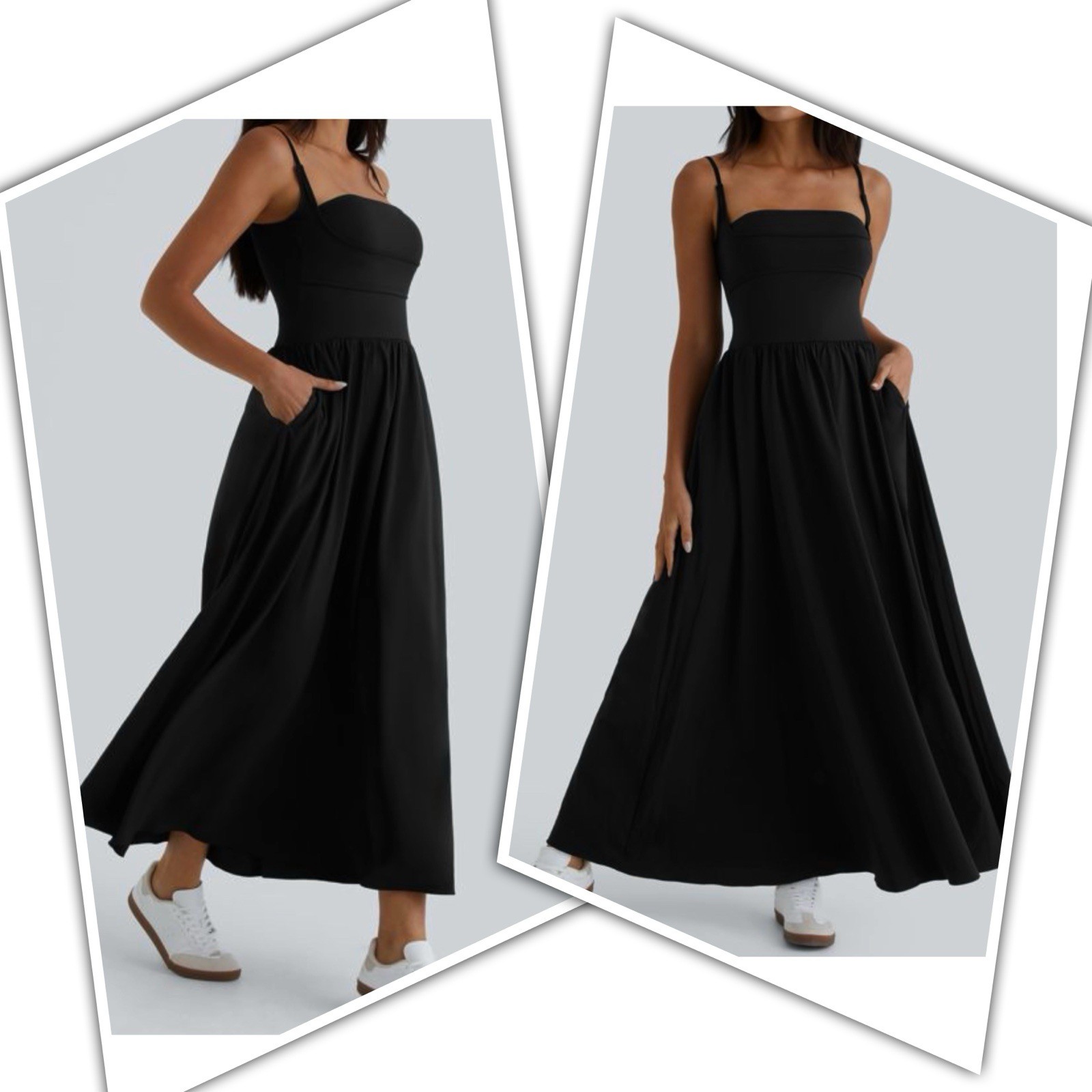 Halara Breezeful Backless Side Pocket Flowy Flare Maxi Black Dress Sz L . New.
