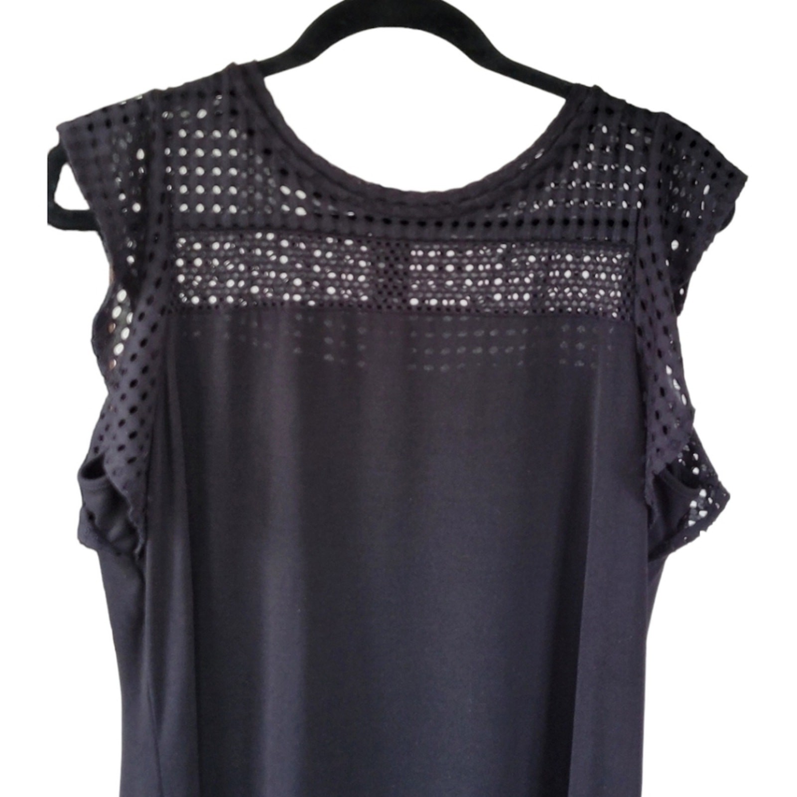MICHAEL MICHAEL KORS L Womens Shift Dress Flutter Sleeve Eyelet Crochet LBD