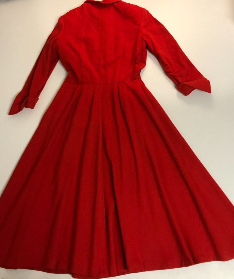 authentic 1930’s Fit & Flare Wool Dress Sz S Covered Buttons 3/4 Sleeve