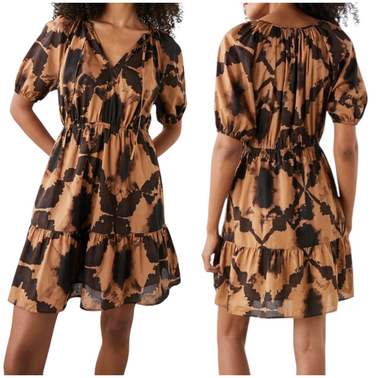 Rails NWT Amabella Dress Tigers Eye Size S V-Neck Tiered Flowy Skirt 100% Cotton