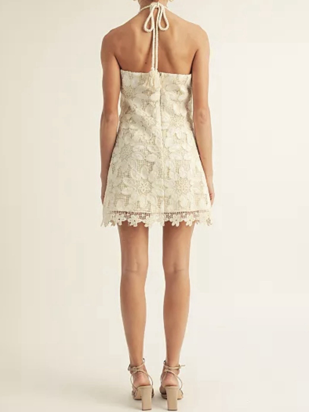 Arose Studio Alaia Short Halter Dress Ivory Lace Crochet NWT Size Large