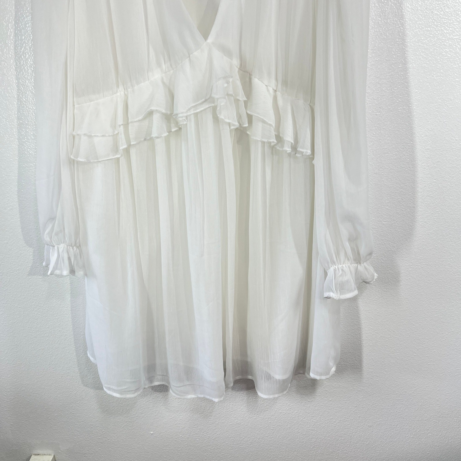 BOOHOO V-Neck Floaty Ruffle Smock Mini Dress Plus Off White US 18 Cottagecore
