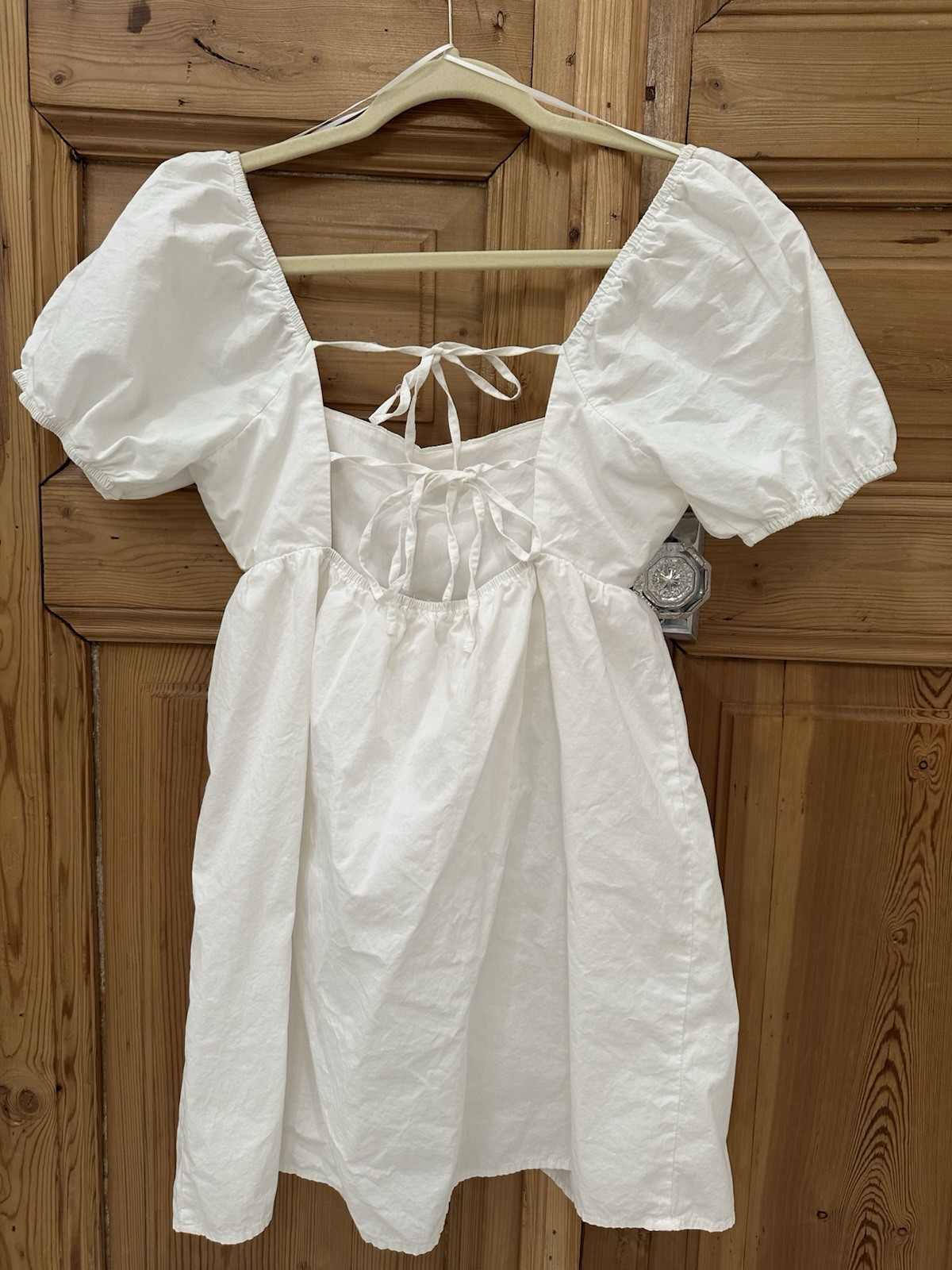 LE LIS White Square Neck Puff Sleeve Tie Back Woven Mini Dress Size S