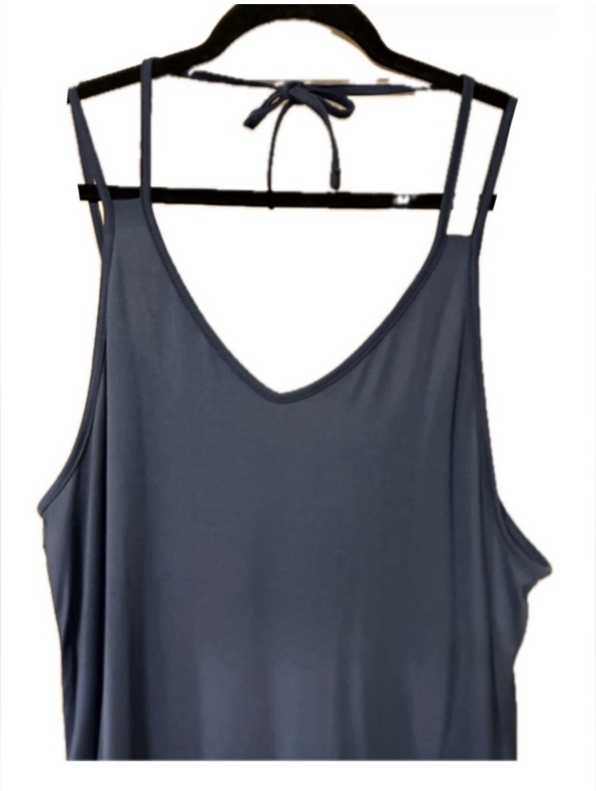 Women’s L Blue Solid V-Neck Strappy Sleeveless Maxi Slip Dress Polyester