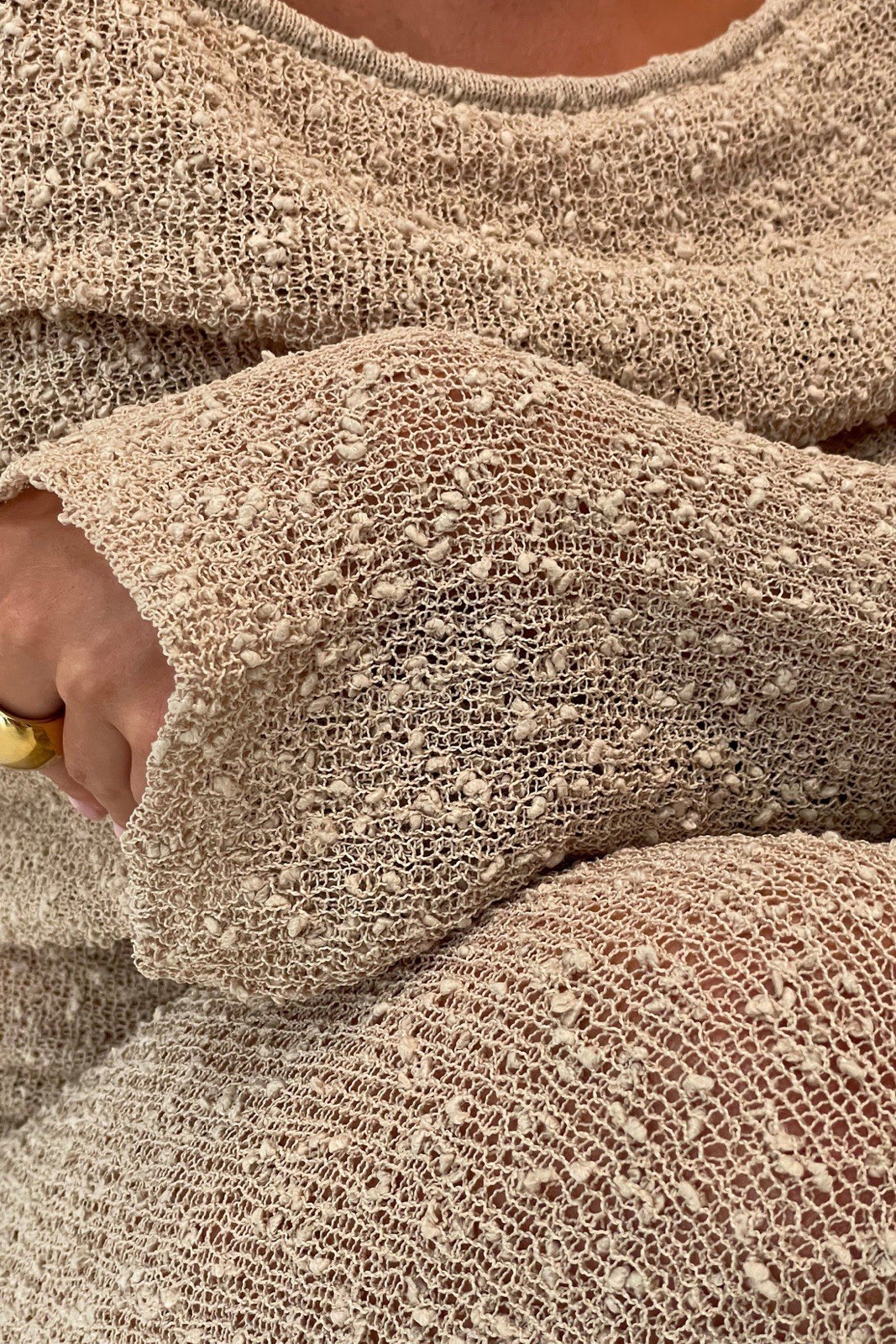 Meshki Marisol Off Shoulder Boucle Maxi Dress – Wheat Size XL