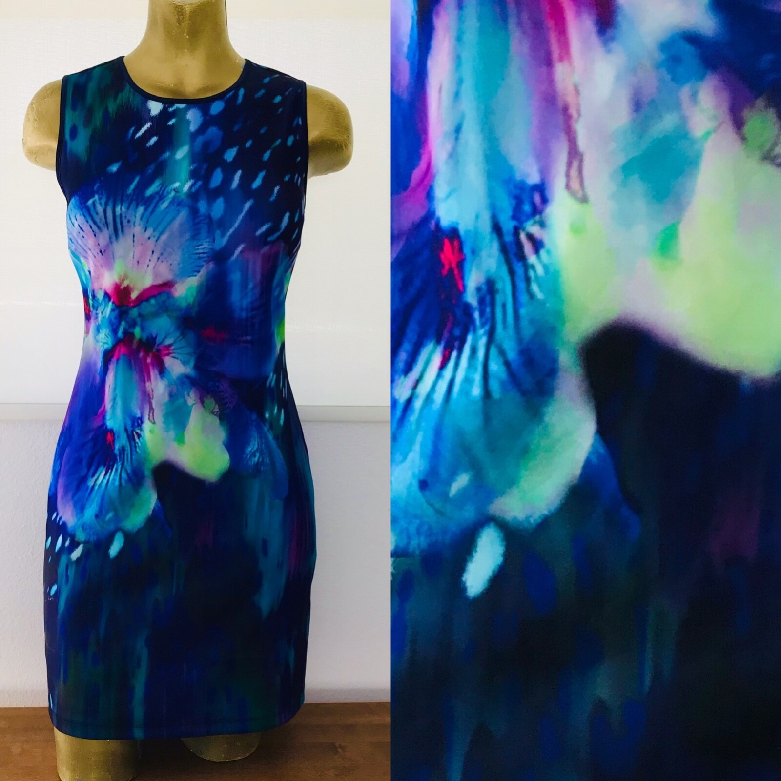 APT. 9 Chic Tropical Watercolor FLORAL Wearable Art Print Shift DRESS XS