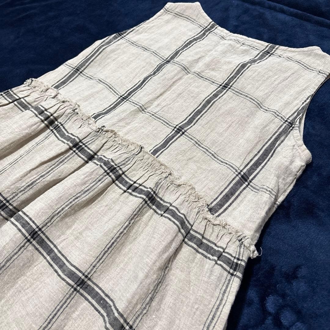 ICHI Antiquités Linen Gathered Sleeveless Dress 52cm 20.5in Width 112cm 44.1in