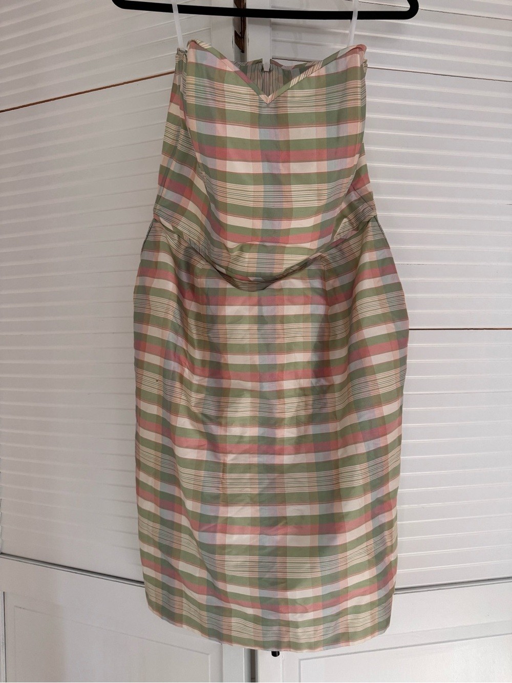 Siri 100% Silk Strapless Pastel Plaid Sheath Dress