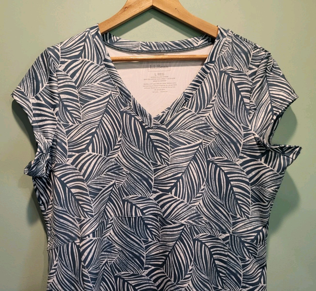 LL Bean Cap Sleeve Athleisure Shift Dress Teal Leaf Scuba Stretch Pocket Sz L