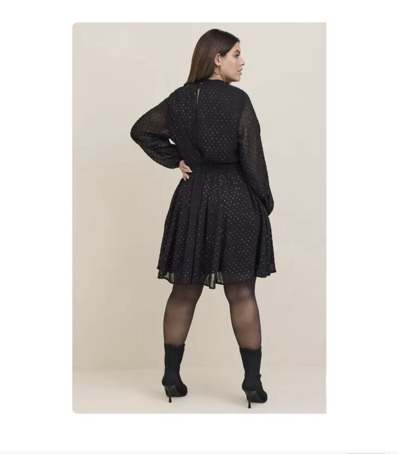 Torrid Plus Sz 2 Black Chiffon Metallic Polka Dot Smocked Fit & Flare Dress