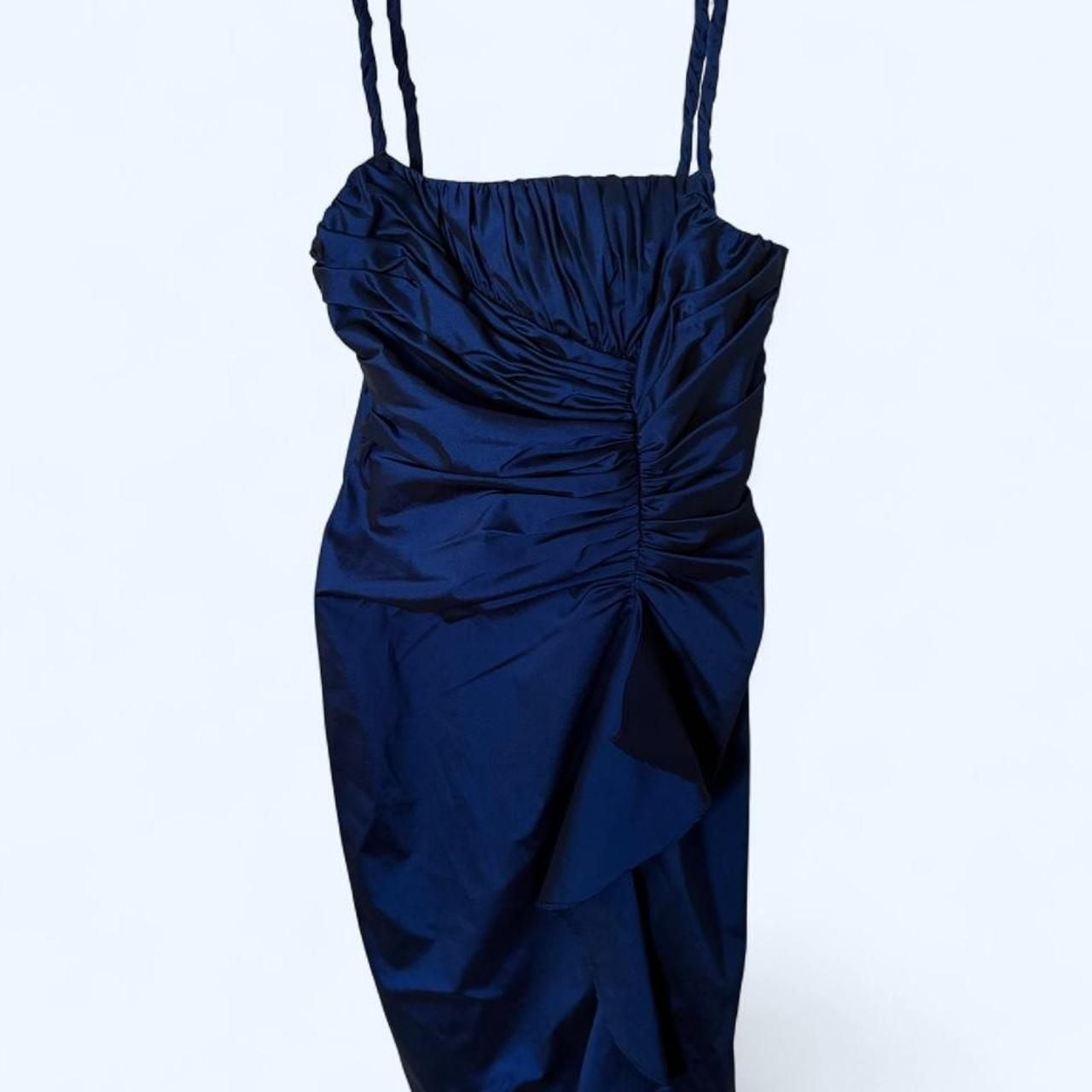 Adrianna Papell Occasions Navy Satin Ruched Mini Dress