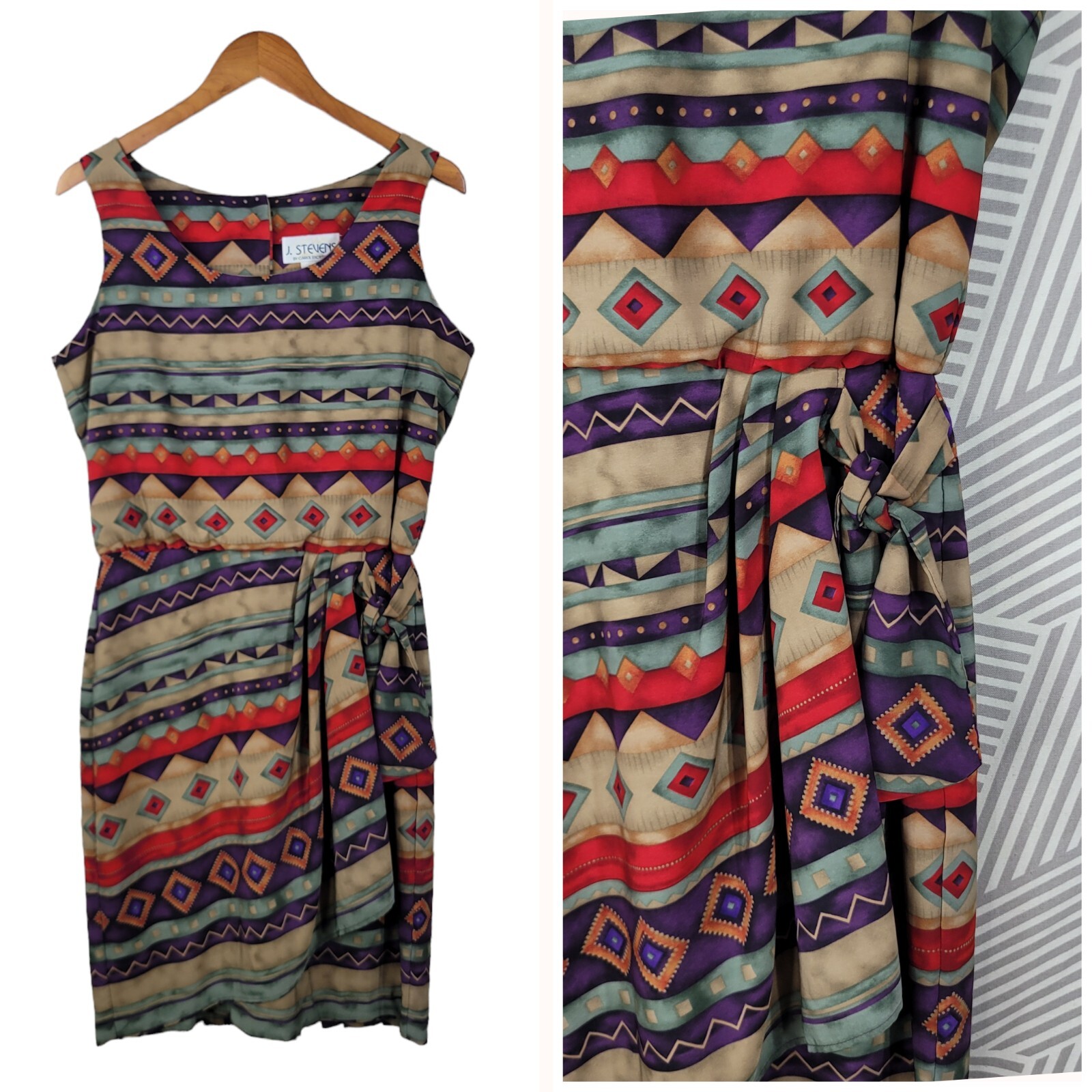 Vintage 90s Shirt Dress size 12 Sarong Wrap Skirt Layered Hawaiian Tropical