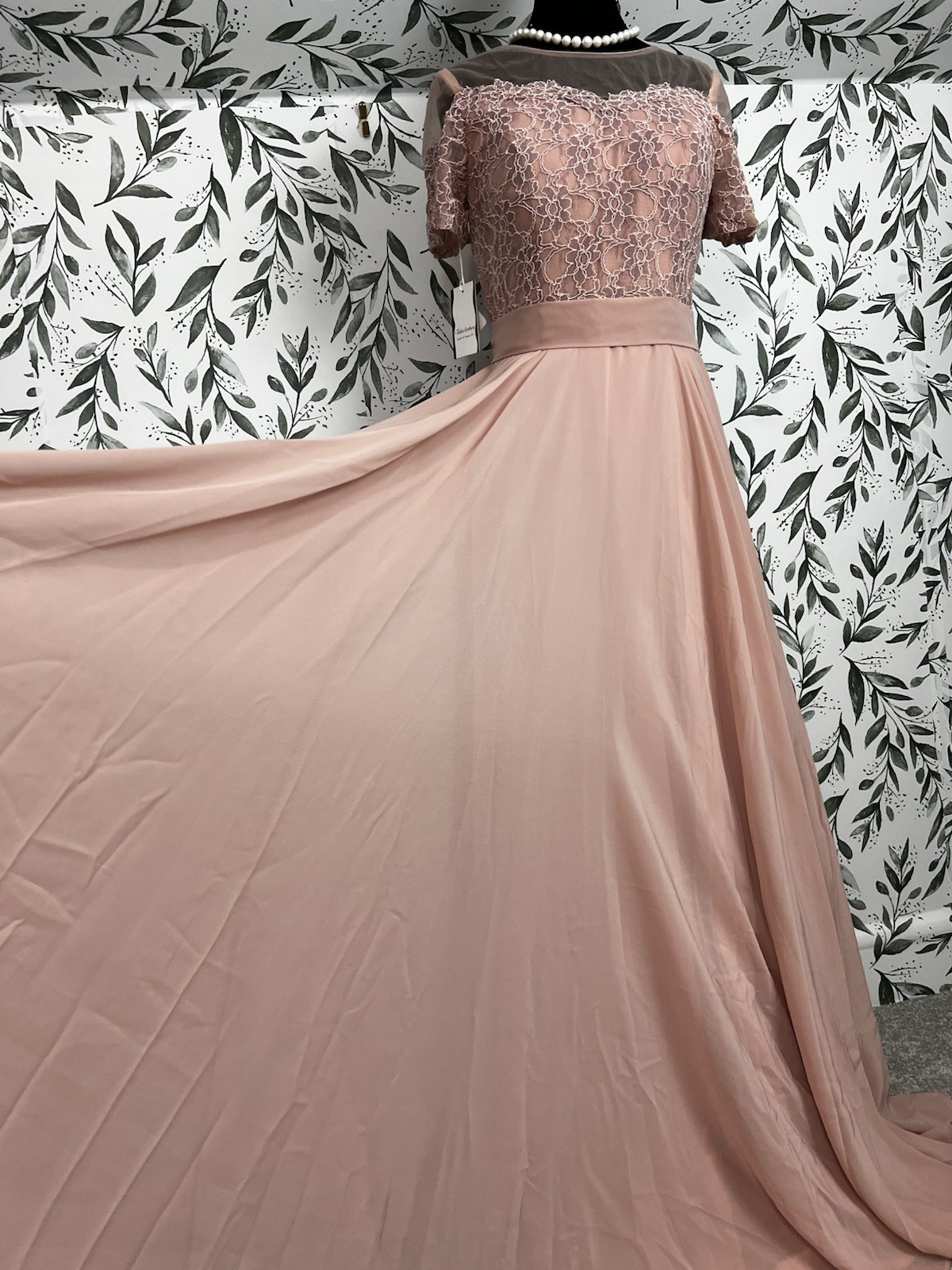 Elegant Blush Pink Lace Evening Gown Prom wedding Guest Sz S 6 NWT Bridesmaid #E