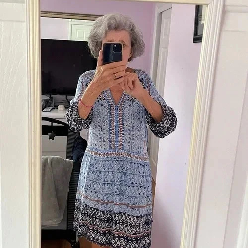 NIC+ZOE Blue Graphic 3/4 Sleeve Lightweight Tunic Dress Tribal Print Extra Small
