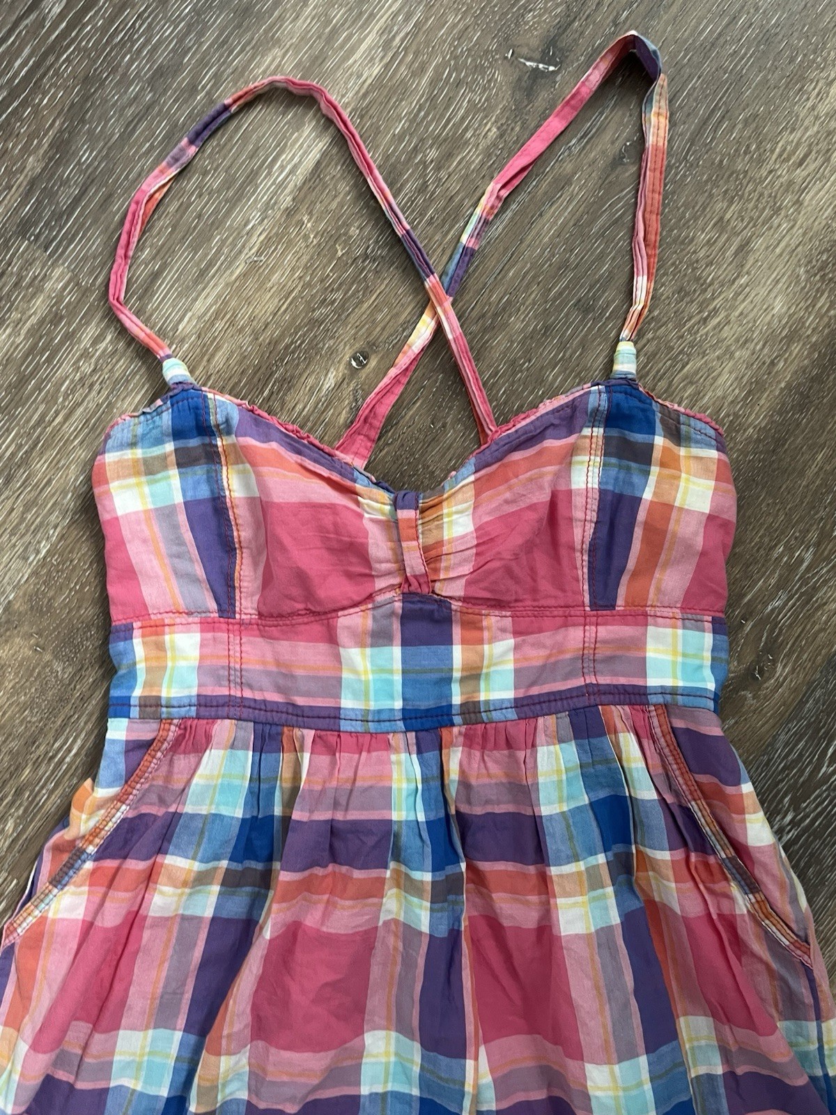 Abercrombie & Fitch Women’s Plaid Strappy Sweetheart Sundress L with moose