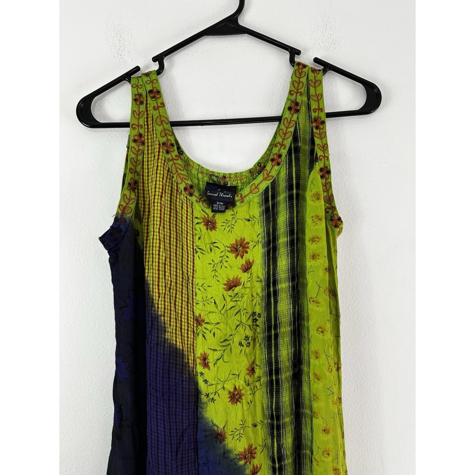 Sacred Threads Multicolor Maxi Dress Womens S/M Hippie Bohemian Colorful Artsy