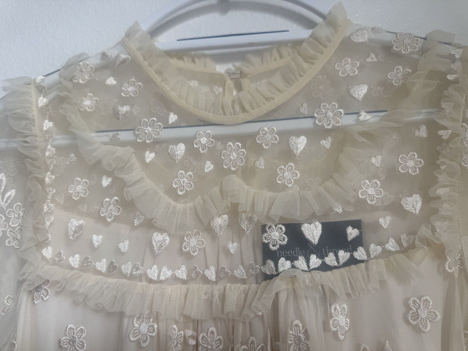 Needle & Thread Tulle Embroidered Floral Long Sleeve Ruffle Mini Dress Size 2