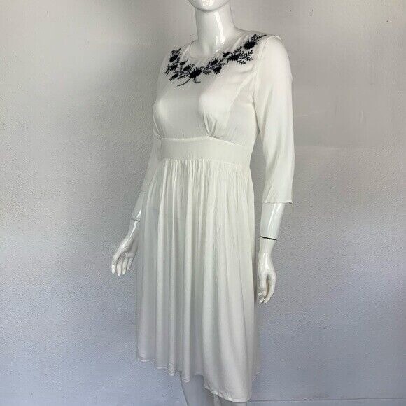 Mod Ref Midi Dress Small White Embroidered Boho Resort Beach Bridal Casual