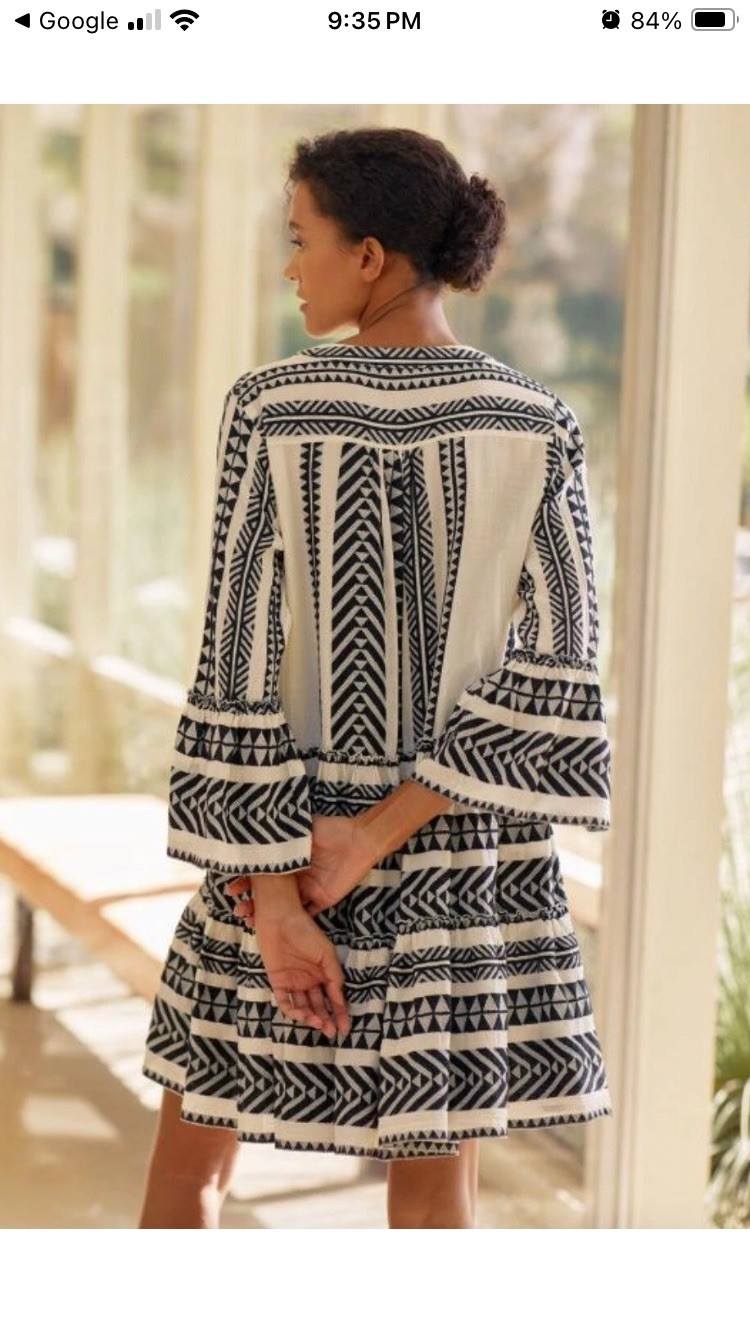 Devotion Twins Ella Black & Off White 100% Cotton Tiered Tunic Dress, Sz XS