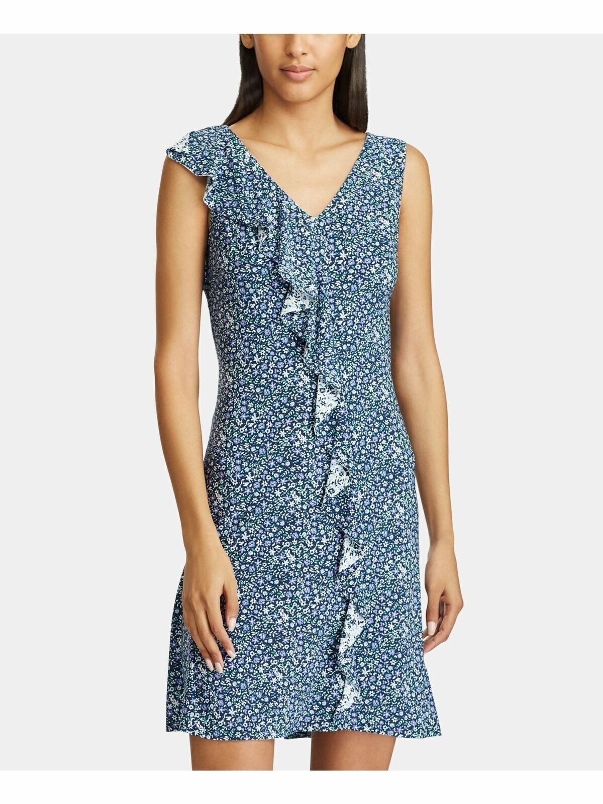American Living Dress Floral Print Sleeveless Knit Mini Blue Sz 16 NEW NWT 469