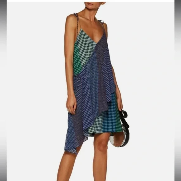 OPENING CEREMONY Foulard Silk Wrap Draped Asymmetric Tie Shoulder Print Dress 6