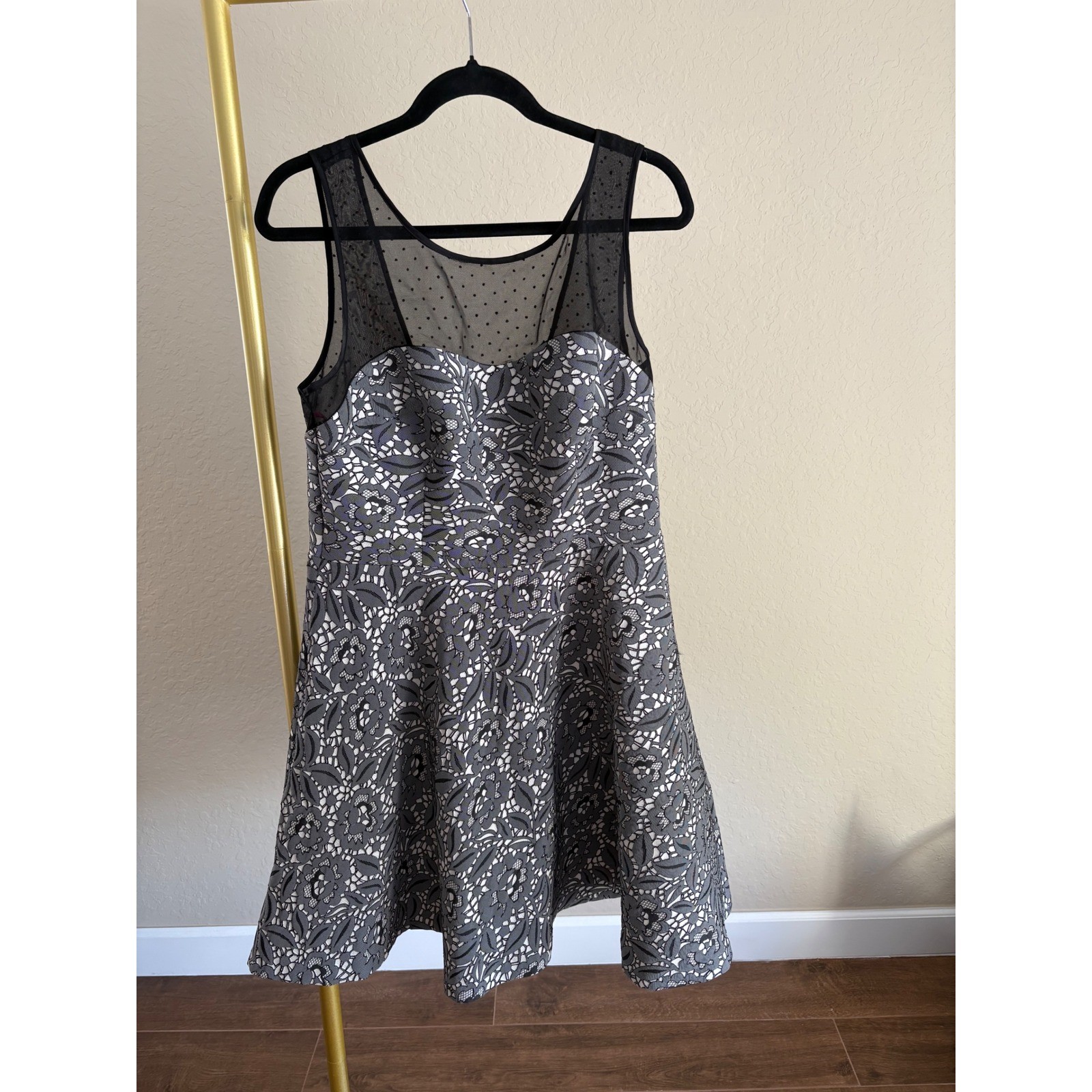 Betsey Johnson Dress Lace Brocade Mesh Polka Dot Cocktail Retro Glam Party
