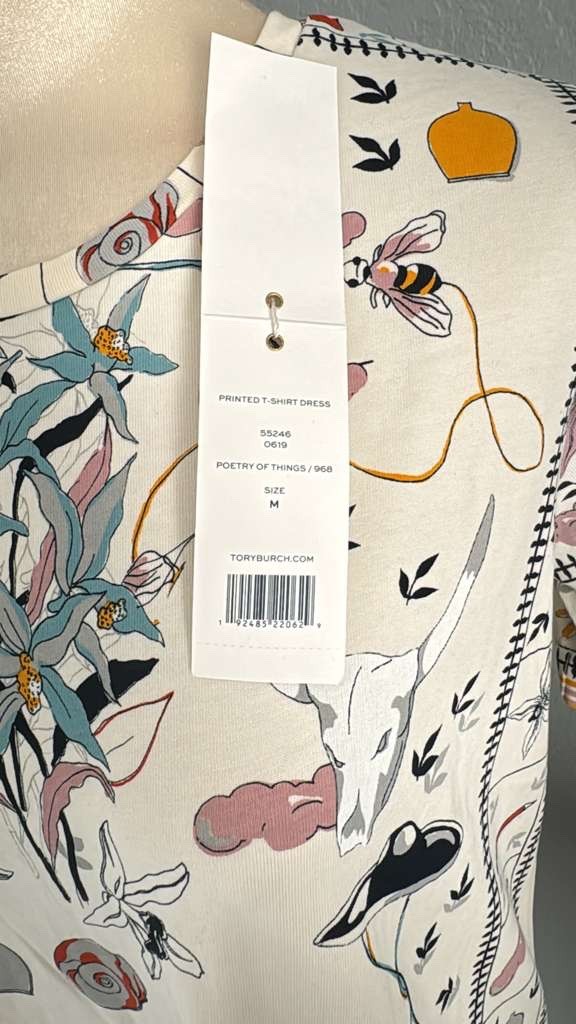 NEW TORY BURCH T-shirt dress short Sleeve Poetry of things Sizes M L NWT