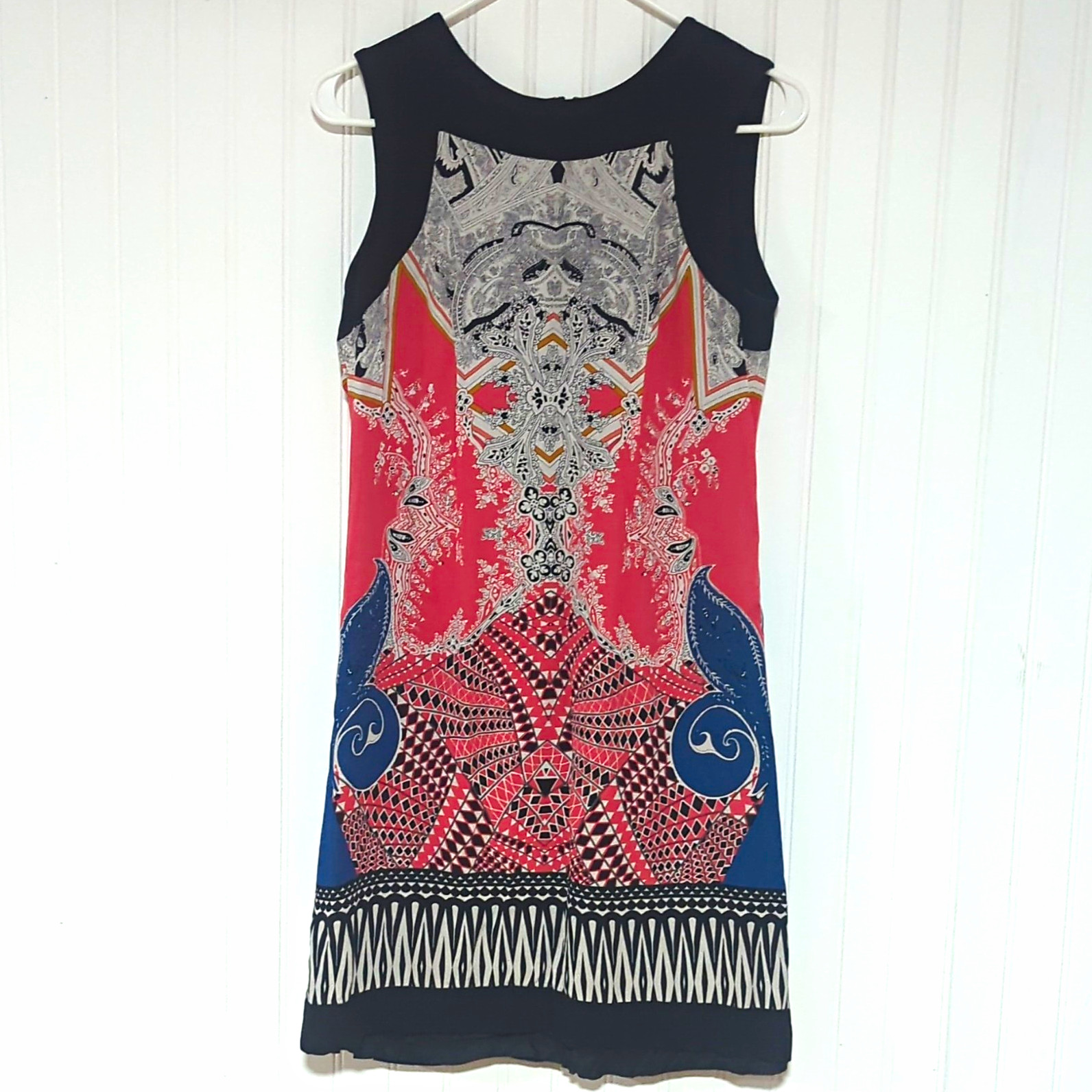 Etcetera Women’s Size 6 Black/Pink/Blue Paisley Silk Shift Dress Sleeveless